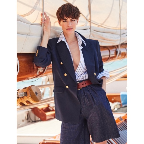 VINTAGE Navy Oversized Double Breasted Wool Blazer w Gild Buttons - Picture 9 of 9